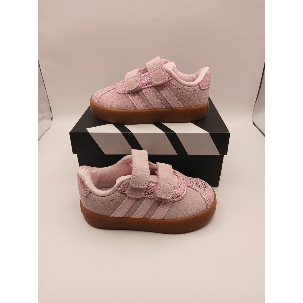 Adidas VL Court 3.0 CFI Toddler Shoes Pink Glitter Suede Gum Sole JP7851 Size 5K - Picture 3 of 6